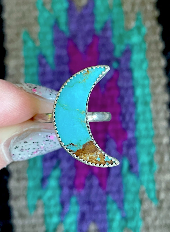 Kingman Turquoise Moon Ring | Size 9 |